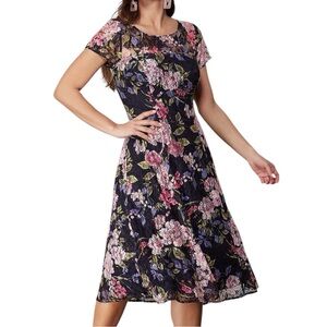 IGNITE EVENINGS MULTI FLORAL A LINE SILHOUETTE MID LENGTH DRESS SZ 12